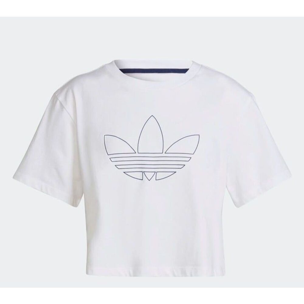 Adidas Womens Top White XL Crop Logo Crewneck Oversized Plus Size
